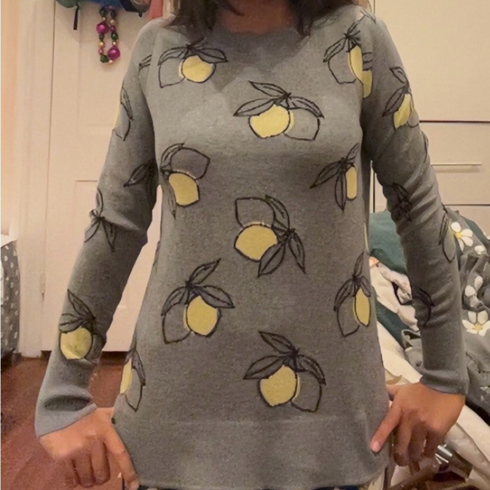 Time and Tru Gray Sweater with Lemon Print